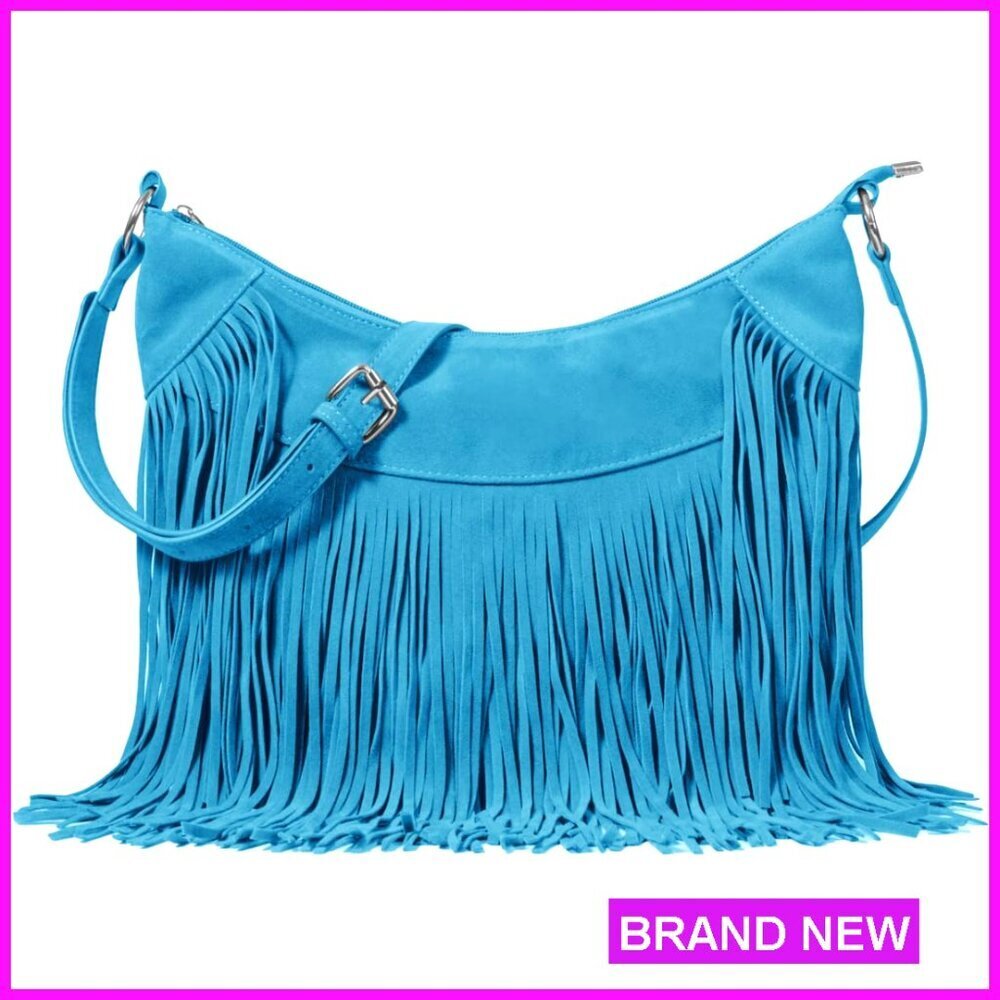 Fringe Hobo Bag Vegan Suede Tassel Crossbody Shoulder Purse Medium Size